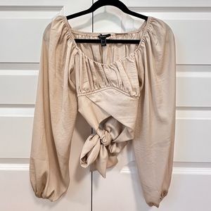 Forever 21 long sleeve crop top beige